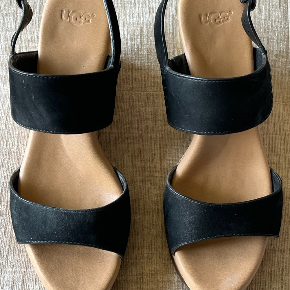UGG Black Two-Band Ankle-Strap Sandals with Tan Footbed